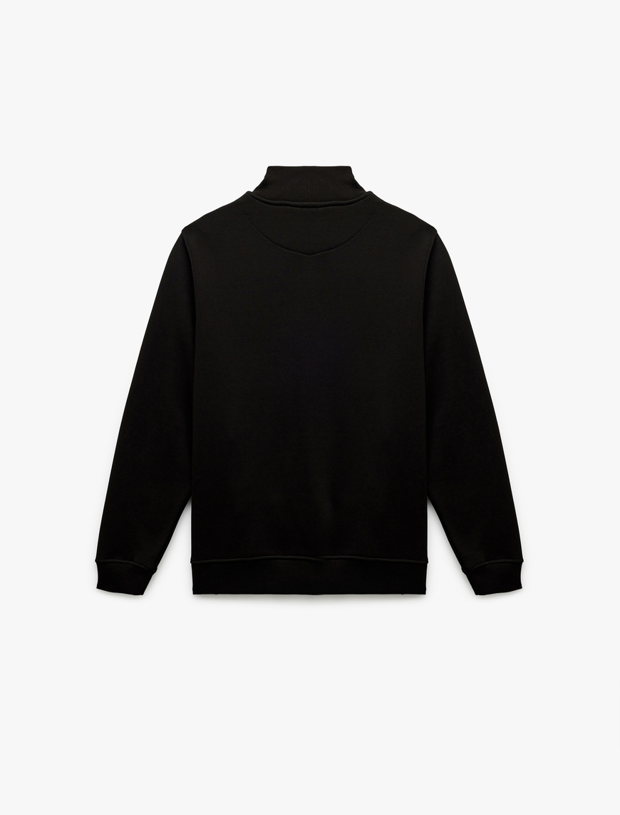   Şardonlu Uzun Kollu Cep Detaylı Basic Fermuarlı Sweatshirt