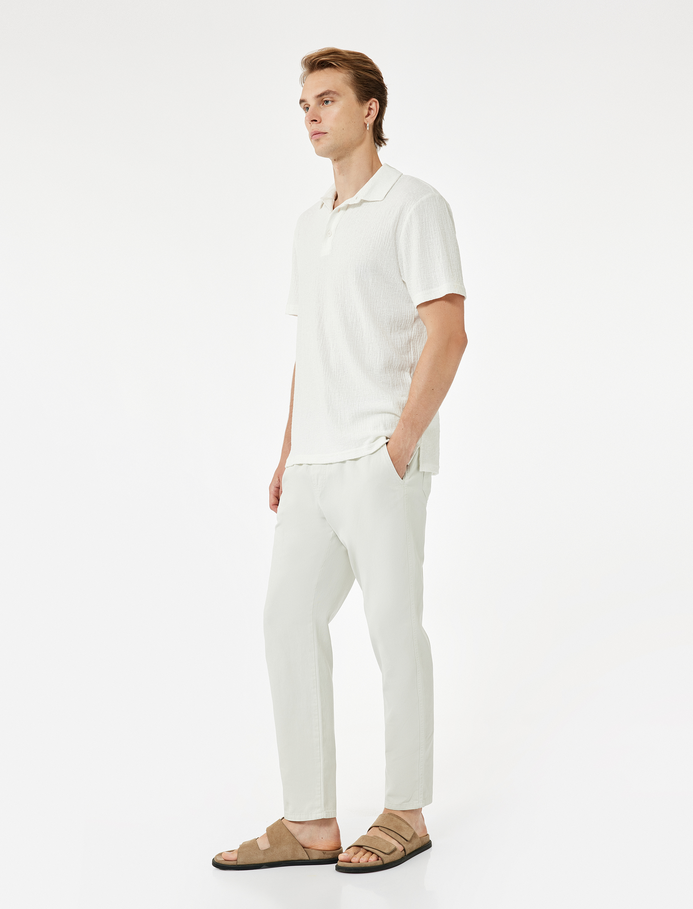   Cep Detaylı Pamuklu Gabardin Beli Bağcıklı Pantolon