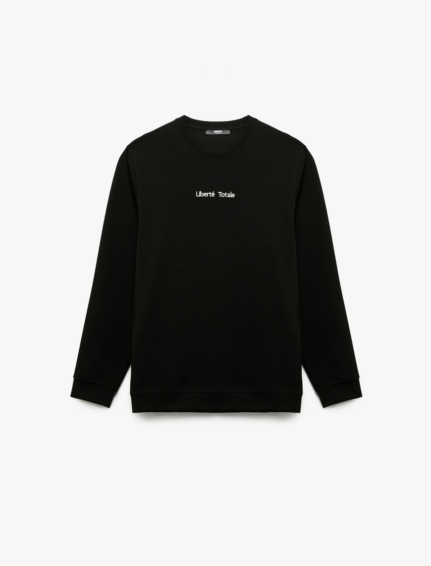   İşleme Detaylı Uzun Kollu Bisiklet Yaka Sweatshirt
