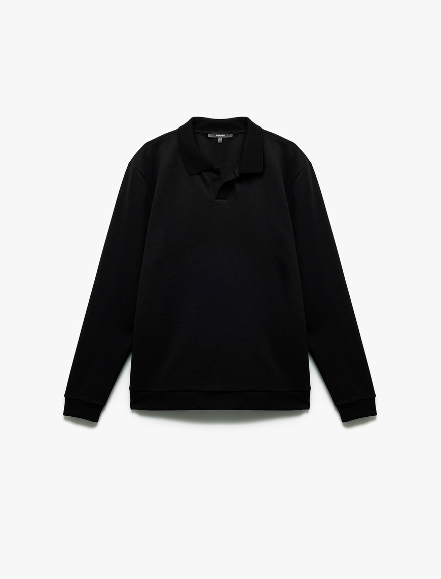   Pike Kumaş Polo Yaka Uzun Kollu Basic Sweatshirt