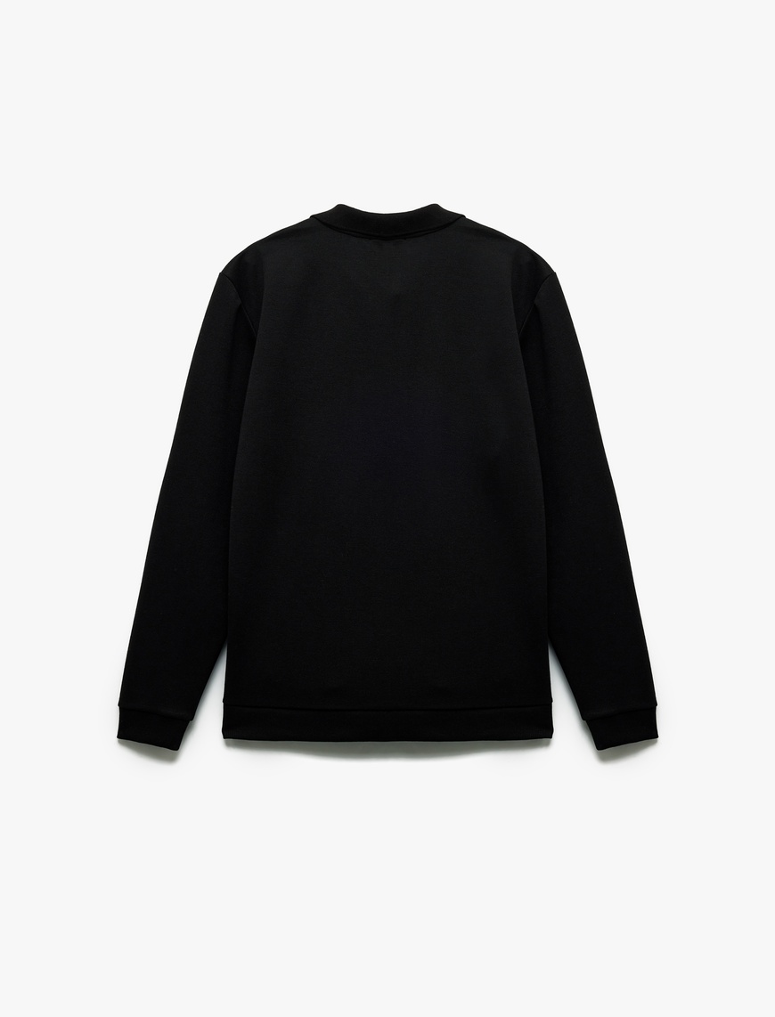   Pike Kumaş Polo Yaka Uzun Kollu Basic Sweatshirt