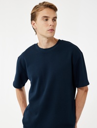 Pamuklu Kısa Kollu Pike Tok Kumaş Bisiklet Yaka Basic Oversize Tişört