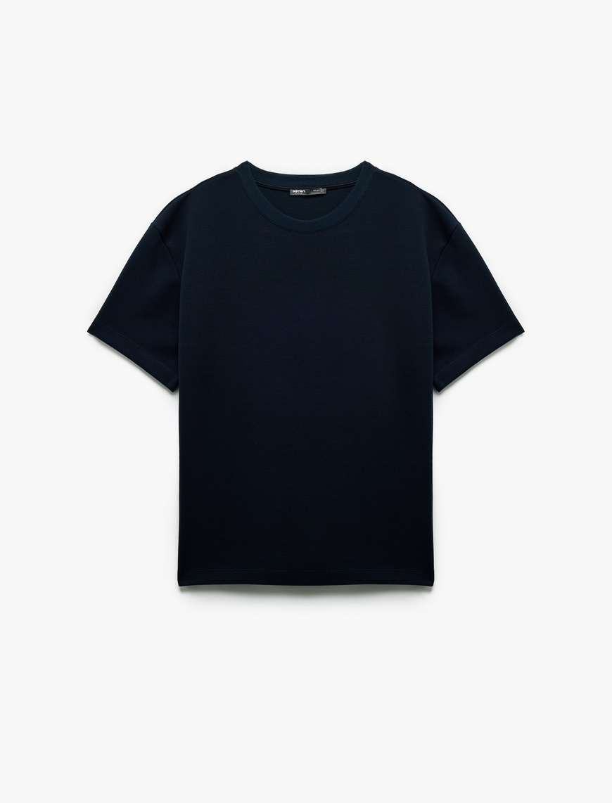   Pamuklu Kısa Kollu Pike Tok Kumaş Bisiklet Yaka Basic Oversize Tişört