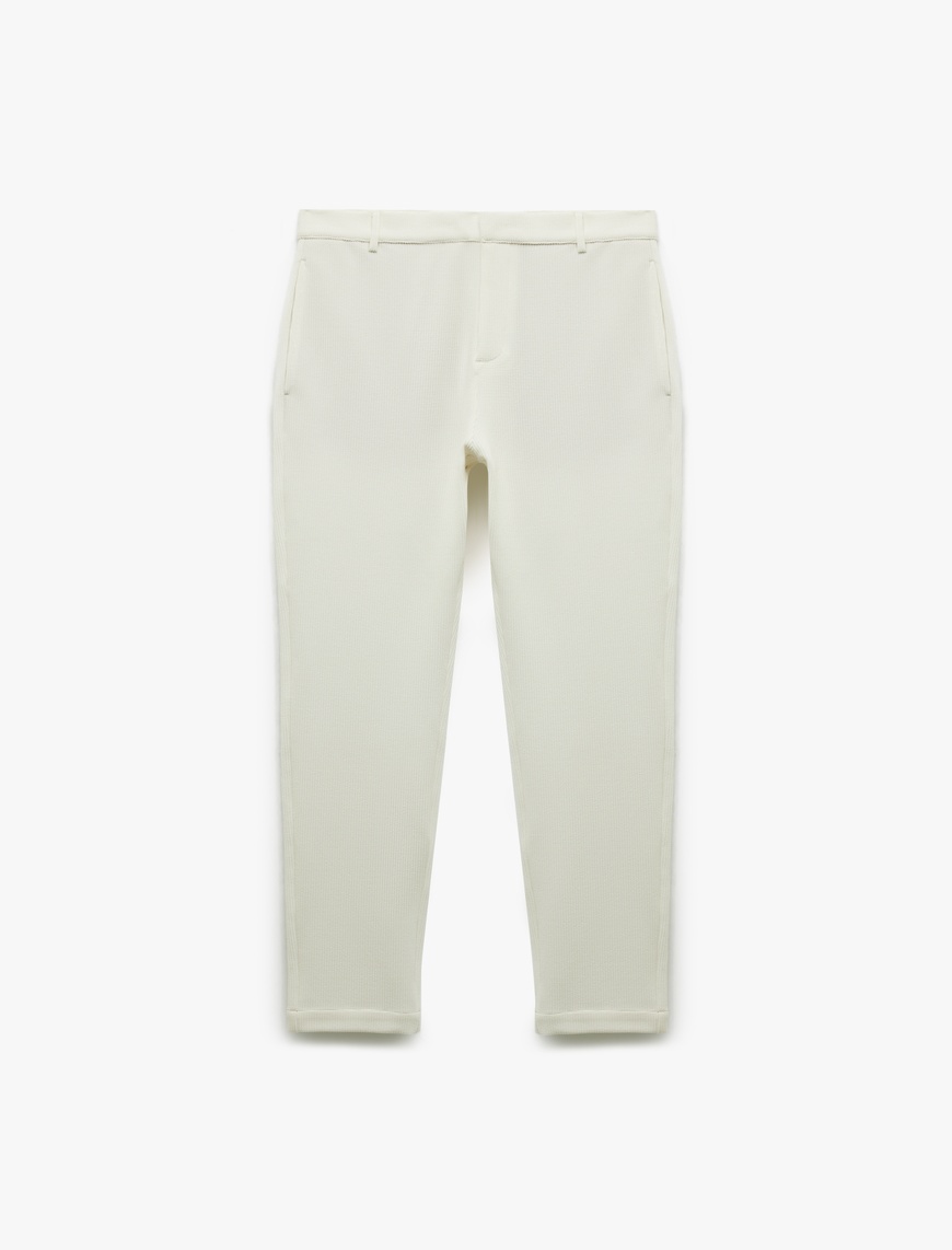   Waffle Dokulu Cep Detaylı Kancalı Slim Fit Pantolon