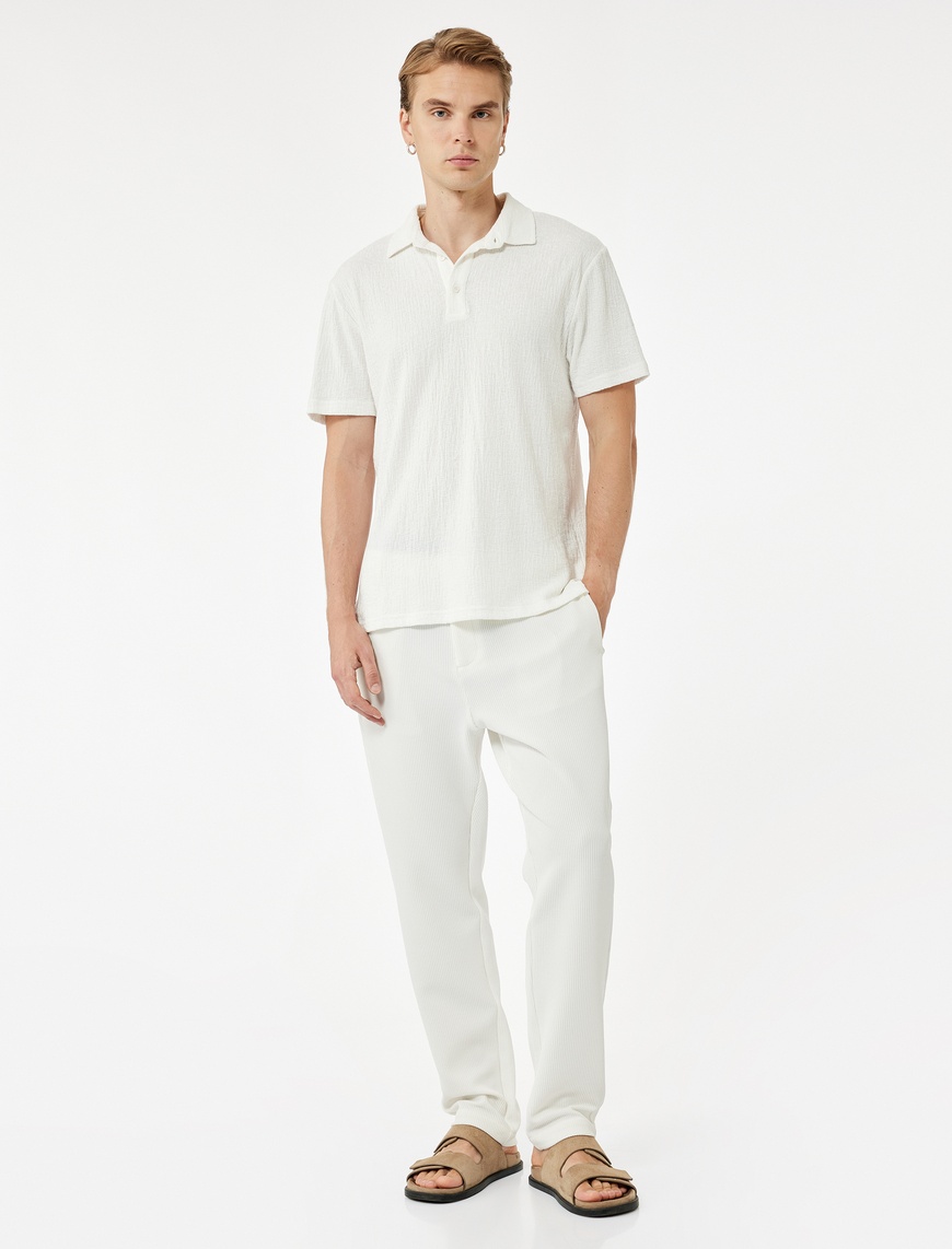   Waffle Dokulu Cep Detaylı Kancalı Slim Fit Pantolon