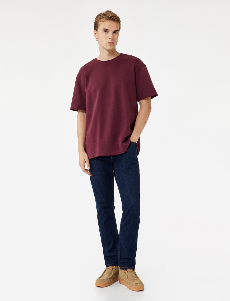   Pamuklu Kısa Kollu Pike Kumaş Bisiklet Yaka Basic Oversize Tişört