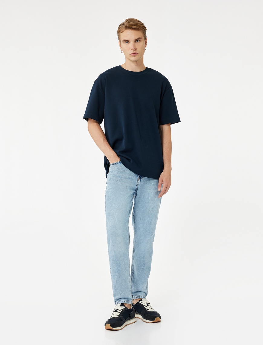   Pamuklu Kısa Kollu Pike Tok Kumaş Bisiklet Yaka Basic Oversize Tişört