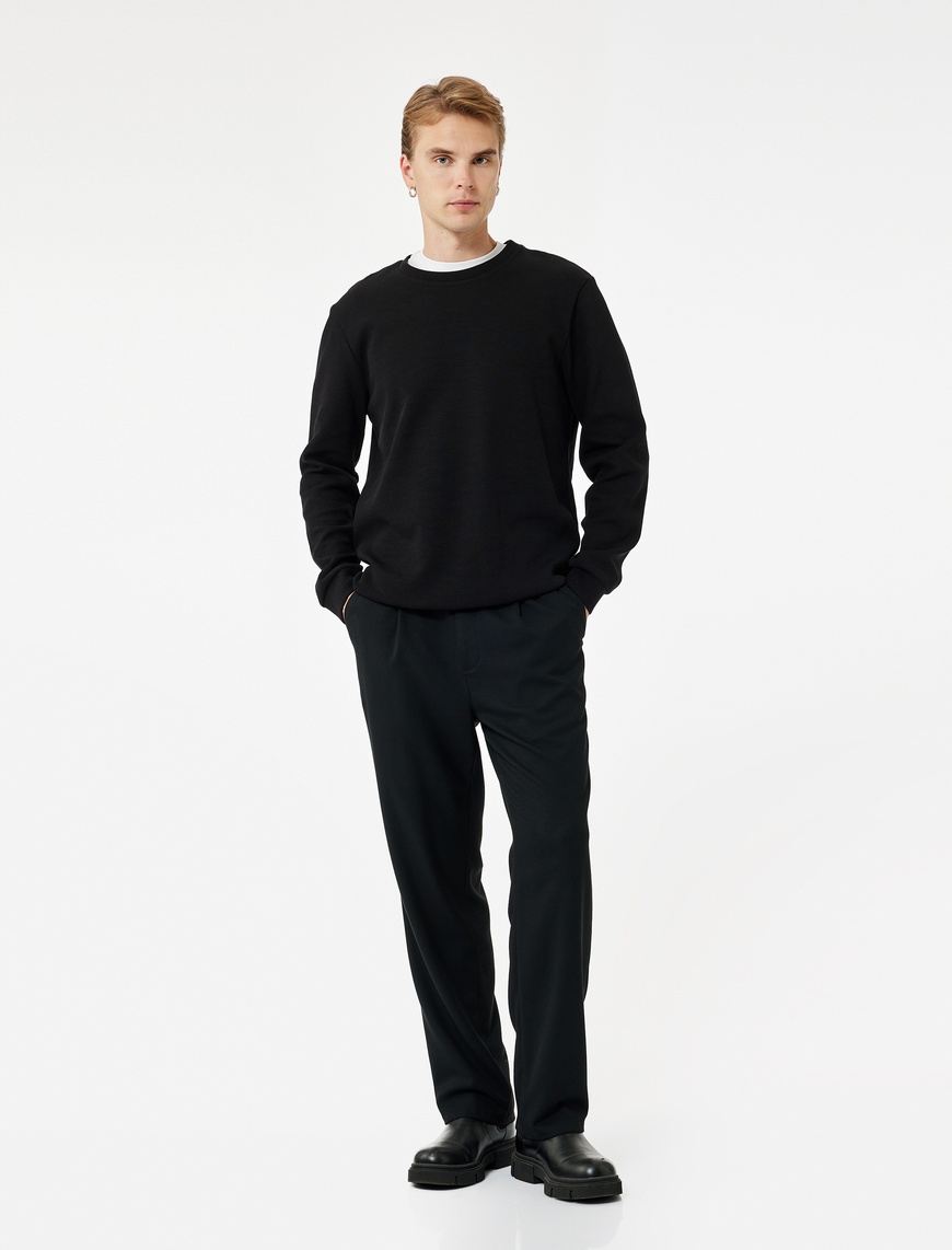   Pamuklu Uzun Kollu Basic Bisiklet Yaka Sweatshirt
