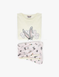 Lisanslı Bugs Bunny Baskılı Kısa Kollu Pamuklu Şortlu Pijama Takımı