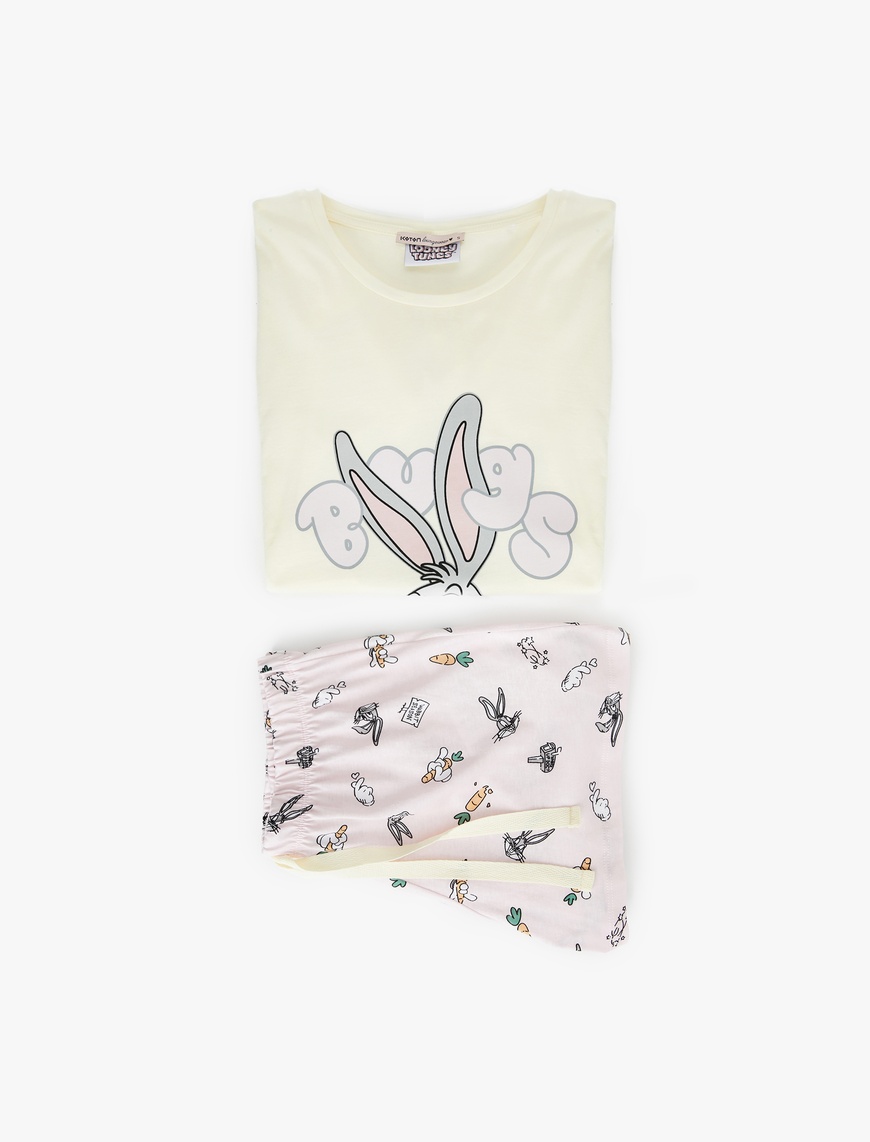   Lisanslı Bugs Bunny Baskılı Kısa Kollu Pamuklu Şortlu Pijama Takımı