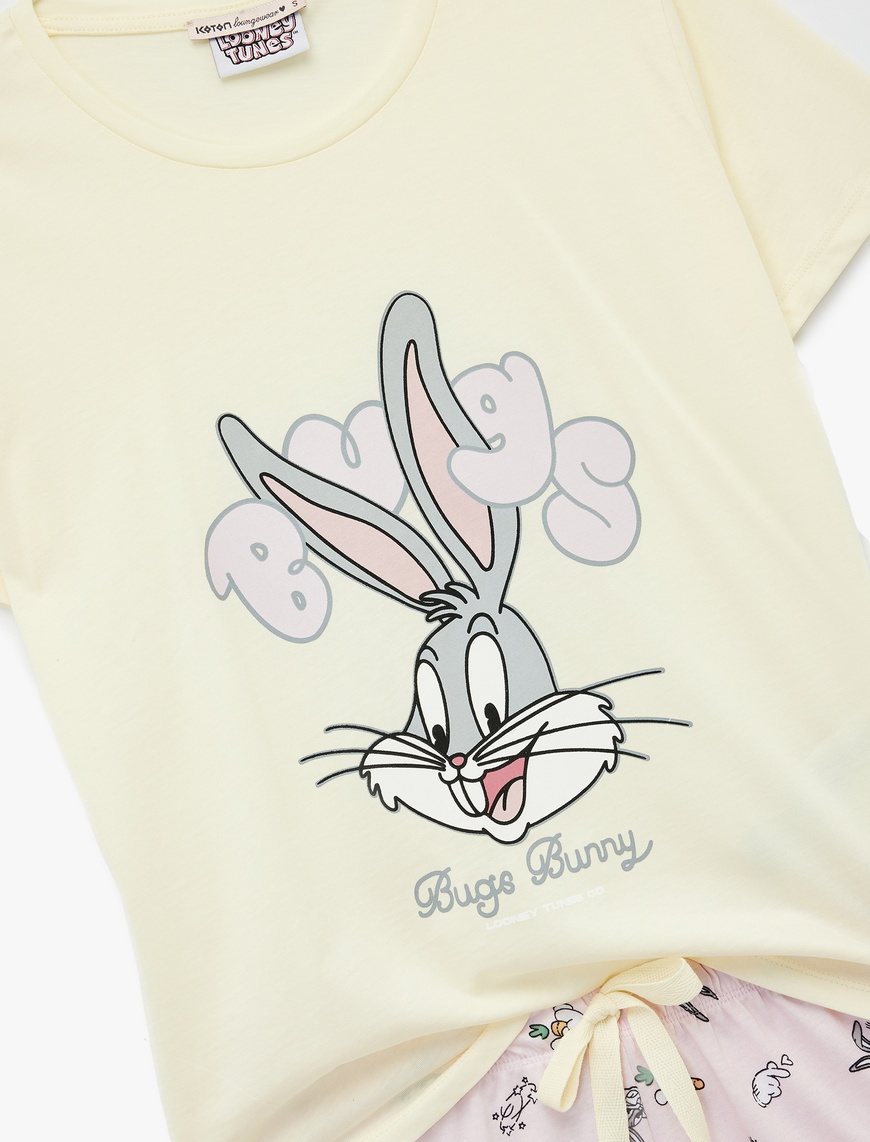   Lisanslı Bugs Bunny Baskılı Kısa Kollu Pamuklu Şortlu Pijama Takımı