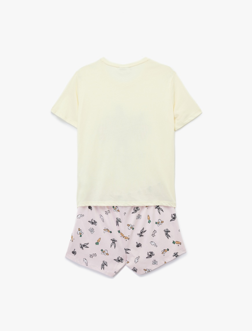   Lisanslı Bugs Bunny Baskılı Kısa Kollu Pamuklu Şortlu Pijama Takımı