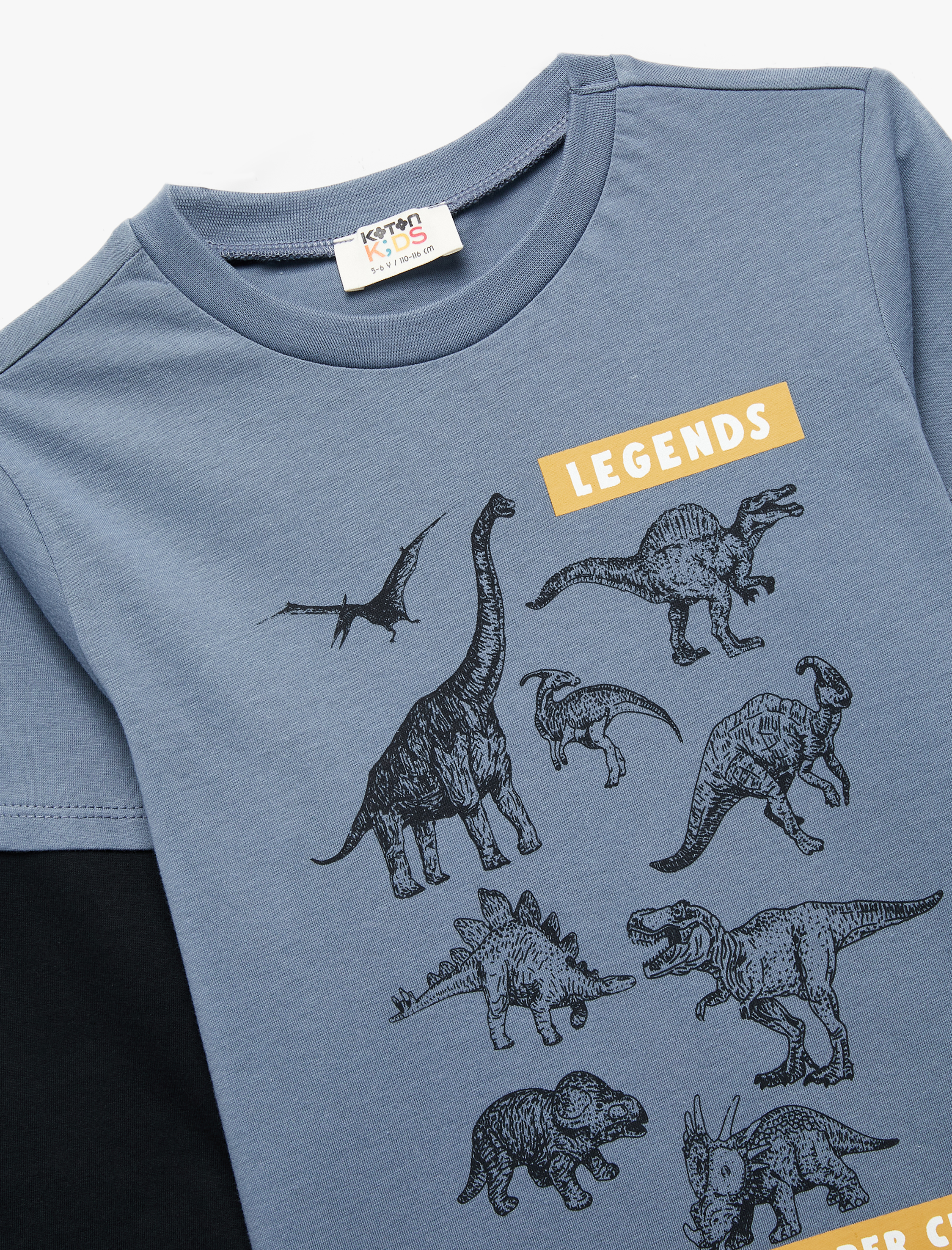  Erkek Çocuk Dinozor Baskılı Uzun Kollu Bisiklet Yaka Pamuklu Tişört