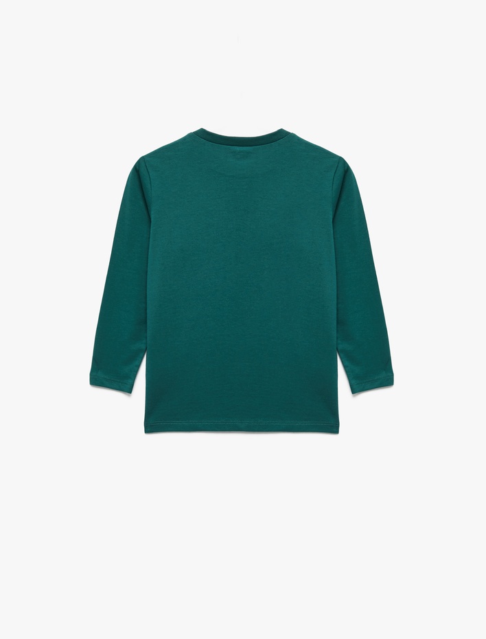 Erkek Çocuk Pamuklu Bisiklet Yaka Futbol Baskılı Uzun Kollu Tişört