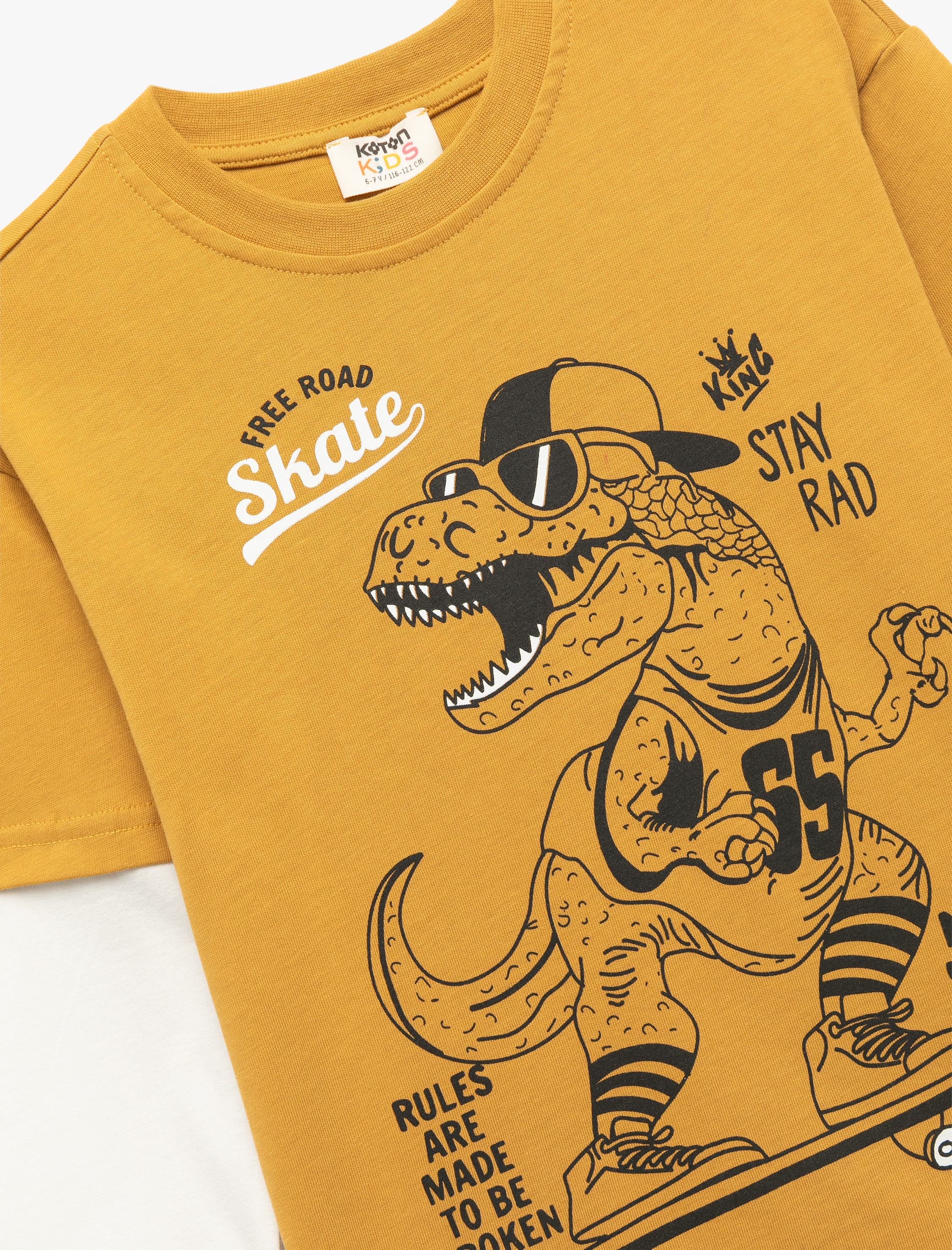  Erkek Çocuk Dinozor Baskılı Uzun Kollu Bisiklet Yaka Pamuklu Tişört