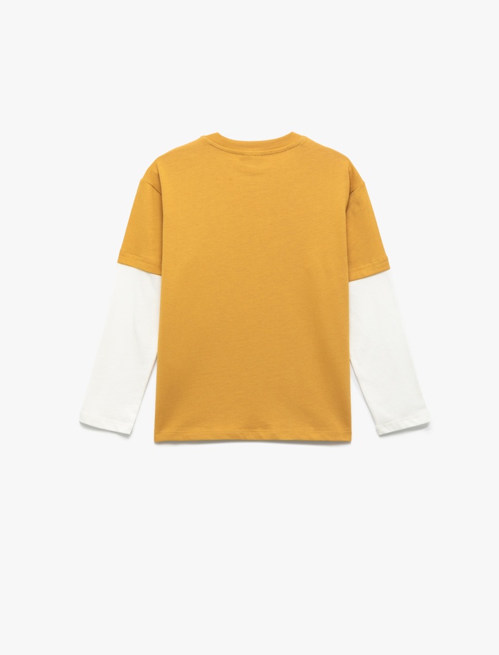 Erkek Çocuk Dinozor Baskılı Uzun Kollu Bisiklet Yaka Pamuklu Tişört