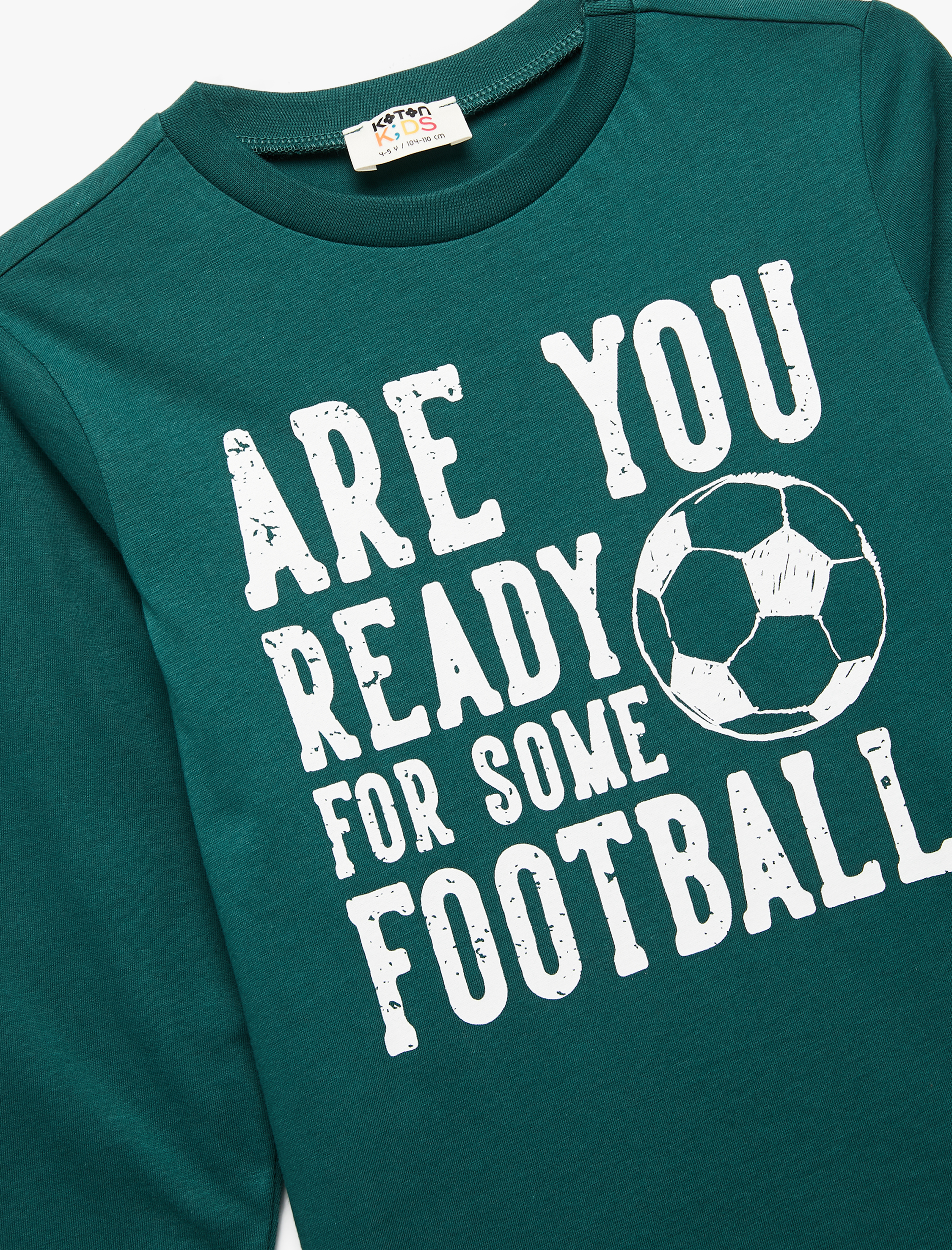  Erkek Çocuk Pamuklu Bisiklet Yaka Futbol Baskılı Uzun Kollu Tişört