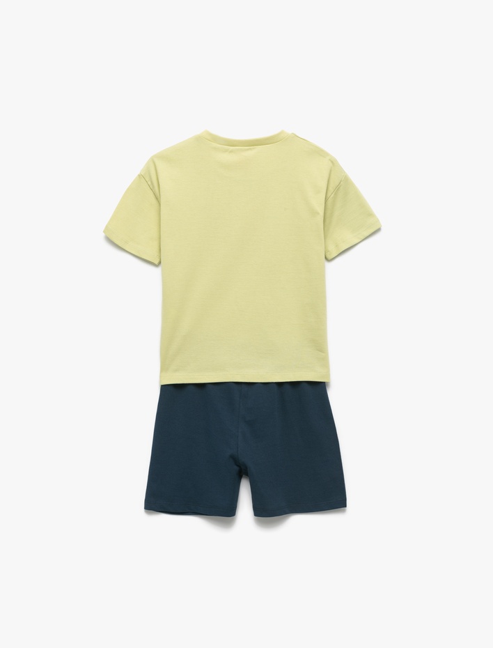 Erkek Bebek Balina Baskılı Bisiklet Yaka Kısa Kollu Pamuklu Tişört ve Şort Seti