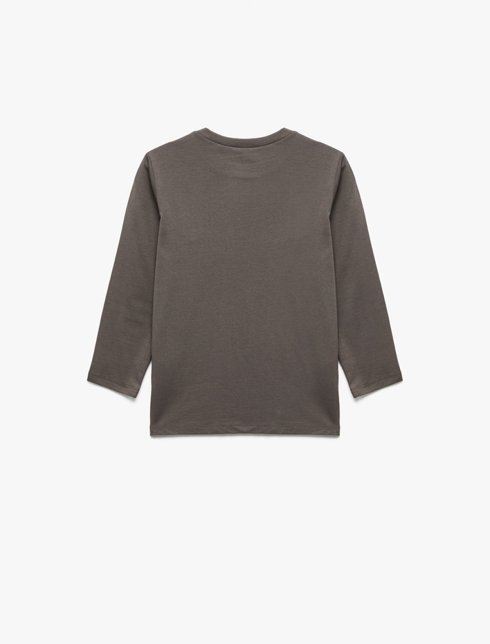 Erkek Çocuk Dinozor Baskılı Uzun Kollu Bisiklet Yaka Pamuklu Tişört