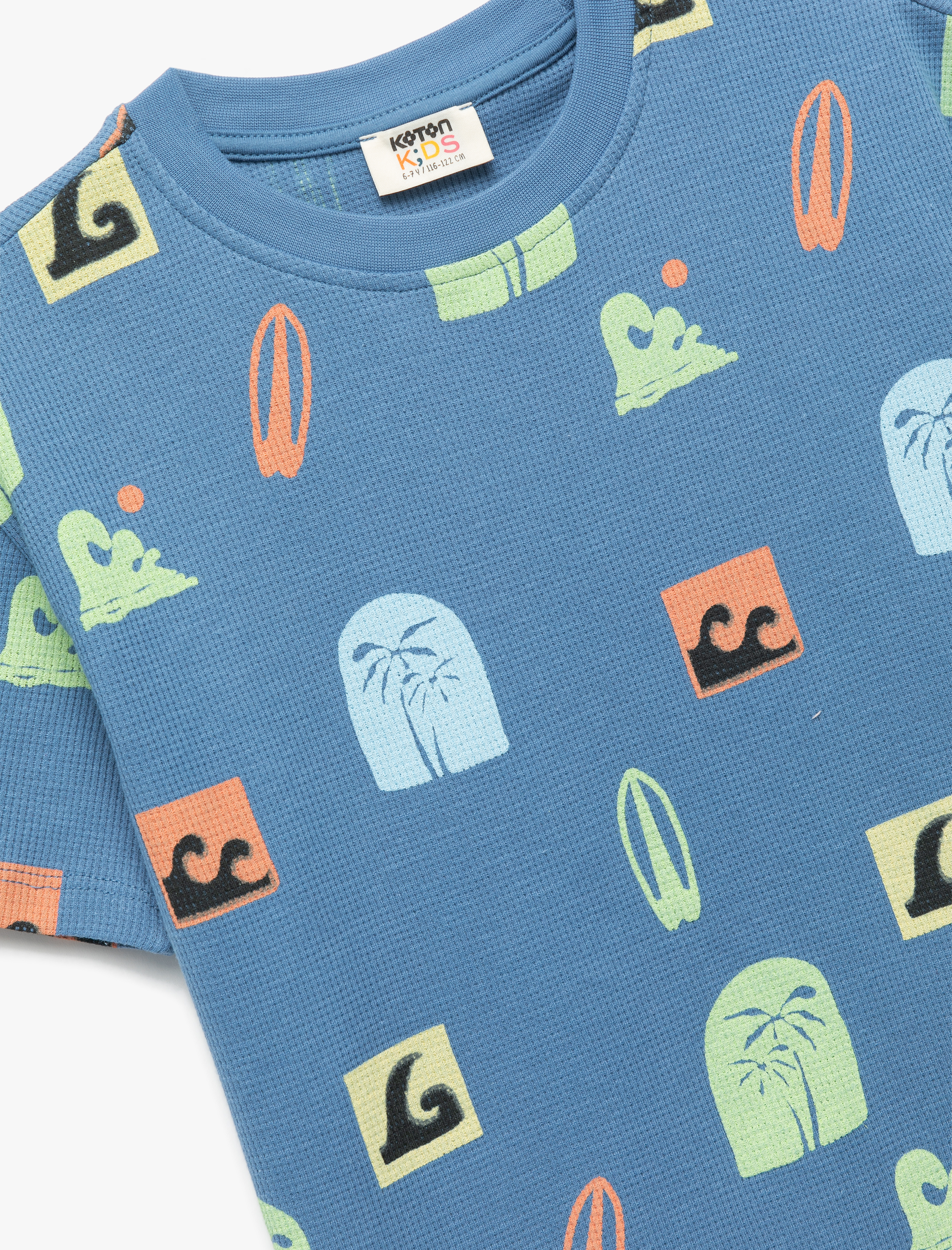  Erkek Çocuk Pamuklu Baskılı Kısa Kollu Bisiklet Yaka Tişört