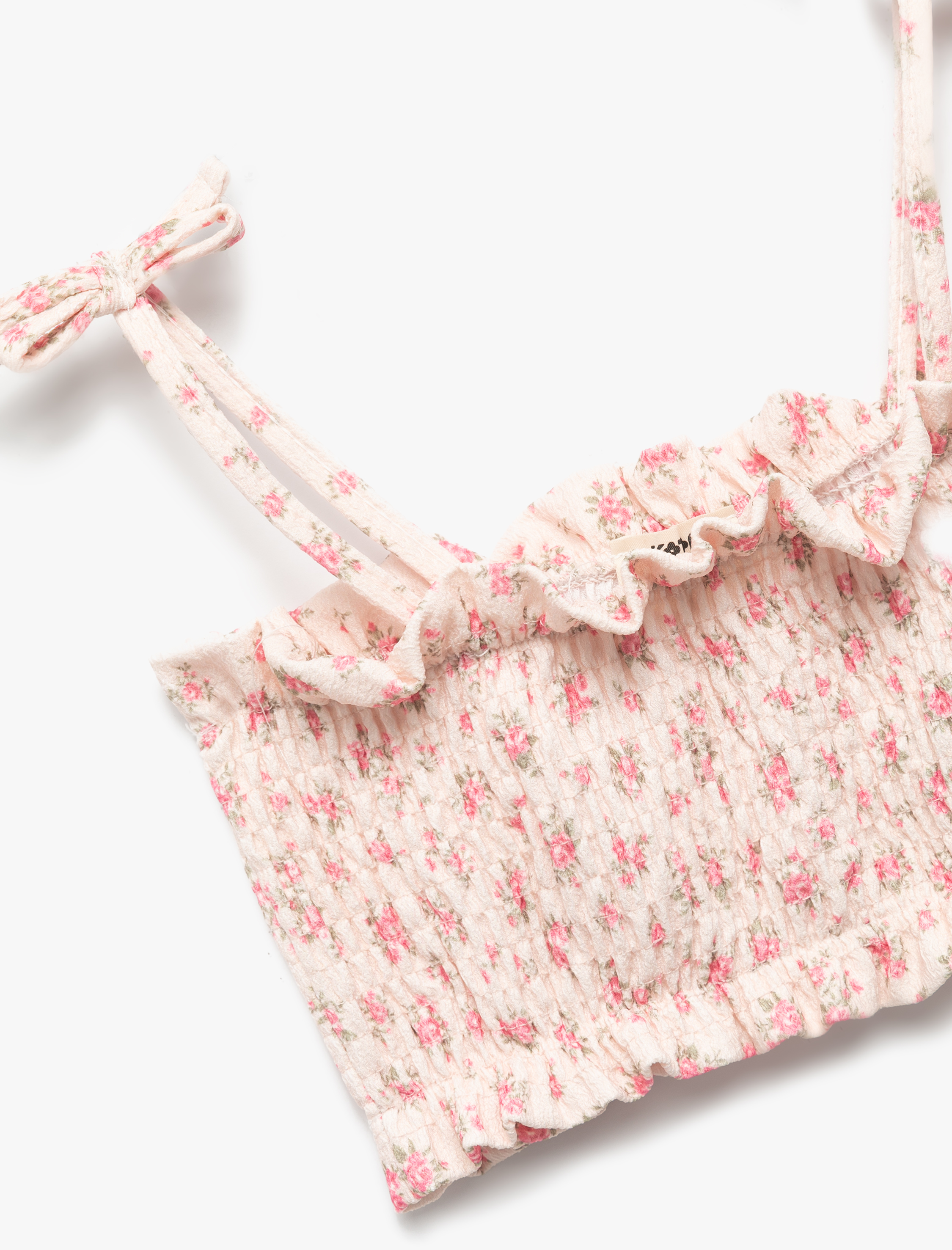  Kız Çocuk Gipeli Fiypnk Detaylı Çiçekli Askılı Crop Bluz