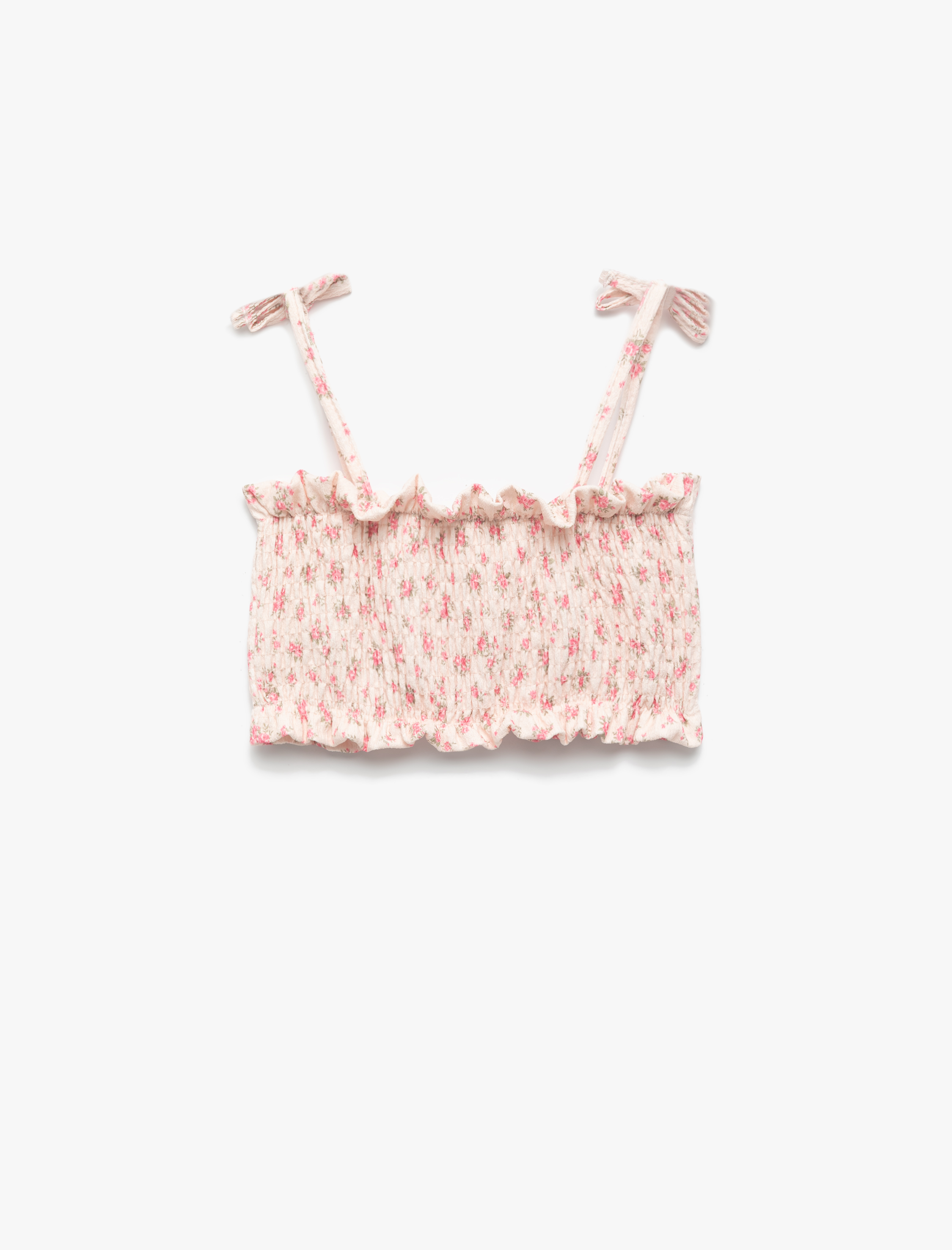  Kız Çocuk Gipeli Fiypnk Detaylı Çiçekli Askılı Crop Bluz