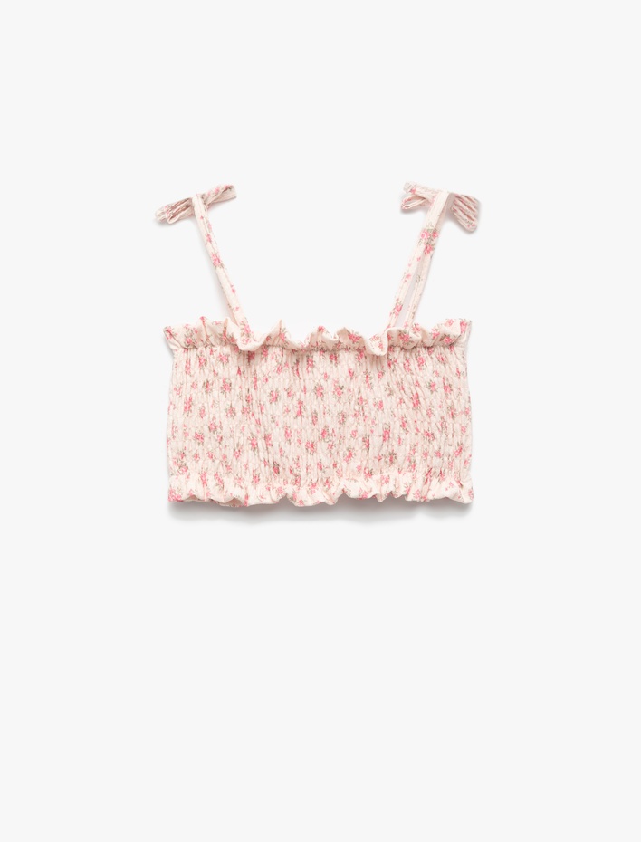 Kız Çocuk Gipeli Fiypnk Detaylı Çiçekli Askılı Crop Bluz