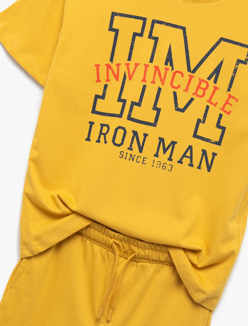  Erkek Çocuk Iron Man Baskılı Kısa Kollu Lisanslı Pamuklu Tişört ve Şort Seti