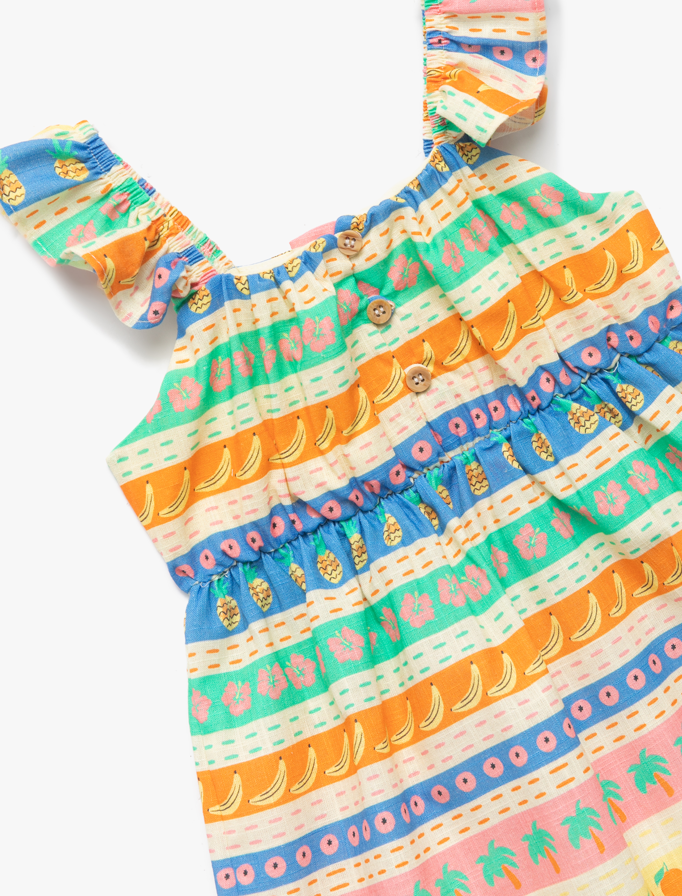  Kız Bebek Pamuklu Kare Yaka Fırfırlı Çizgili Askılı Elbise