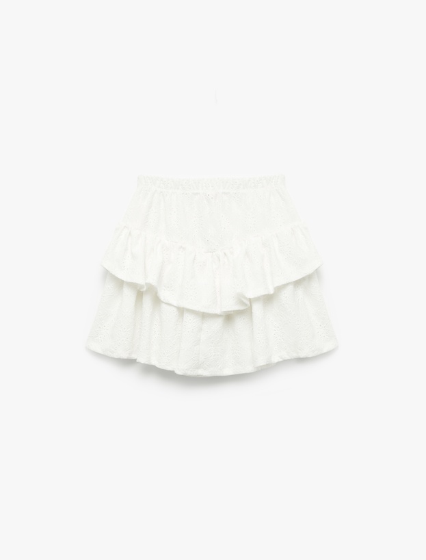 Fırfırlı Katlı Beli Lastikli Mini Etek_0