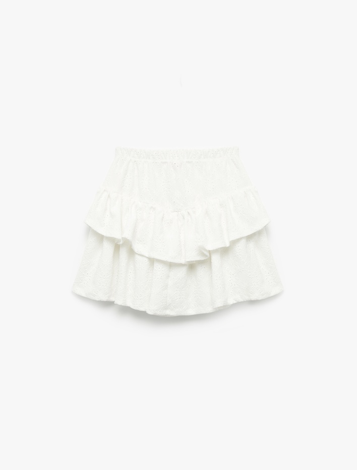 Kız Çocuk Fırfırlı Katlı Beli Lastikli Mini Etek