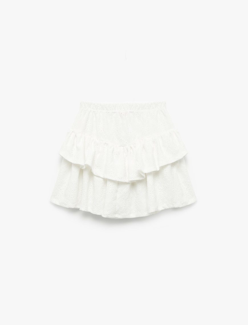  Kız Çocuk Fırfırlı Katlı Beli Lastikli Mini Etek