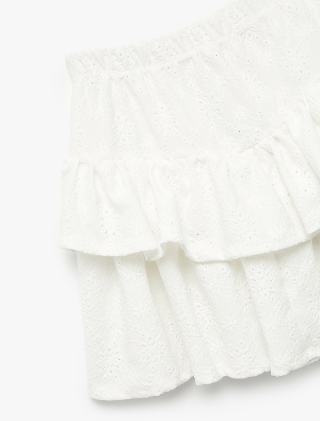 Fırfırlı Katlı Beli Lastikli Mini Etek_2