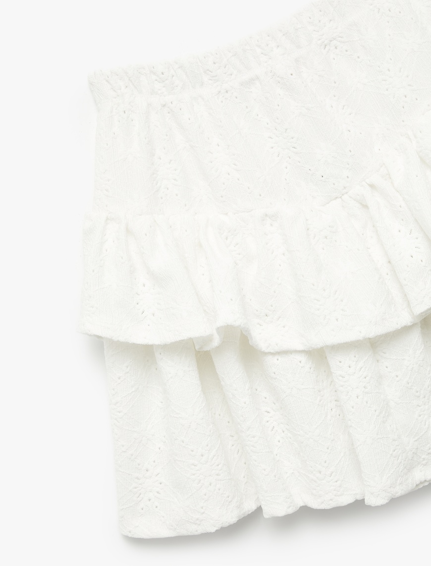  Kız Çocuk Fırfırlı Katlı Beli Lastikli Mini Etek