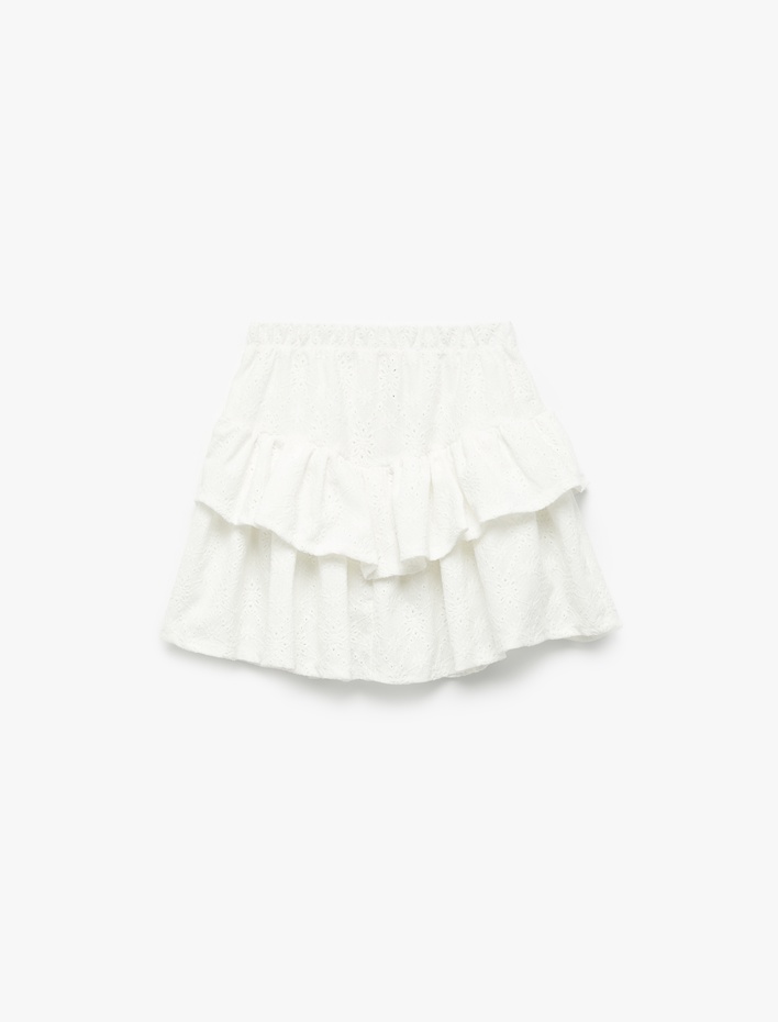 Kız Çocuk Fırfırlı Katlı Beli Lastikli Mini Etek