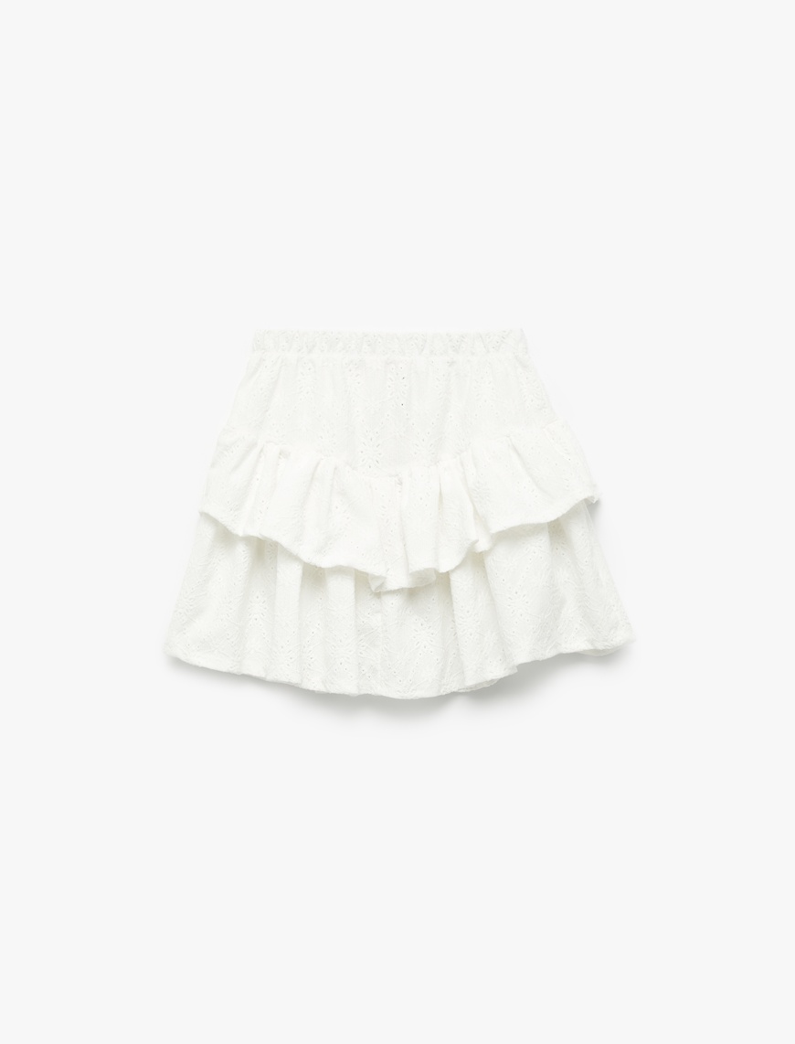  Kız Çocuk Fırfırlı Katlı Beli Lastikli Mini Etek