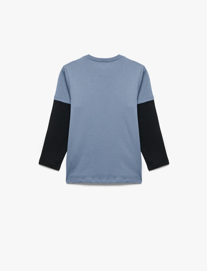 Erkek Çocuk Dinozor Baskılı Uzun Kollu Bisiklet Yaka Pamuklu Tişört