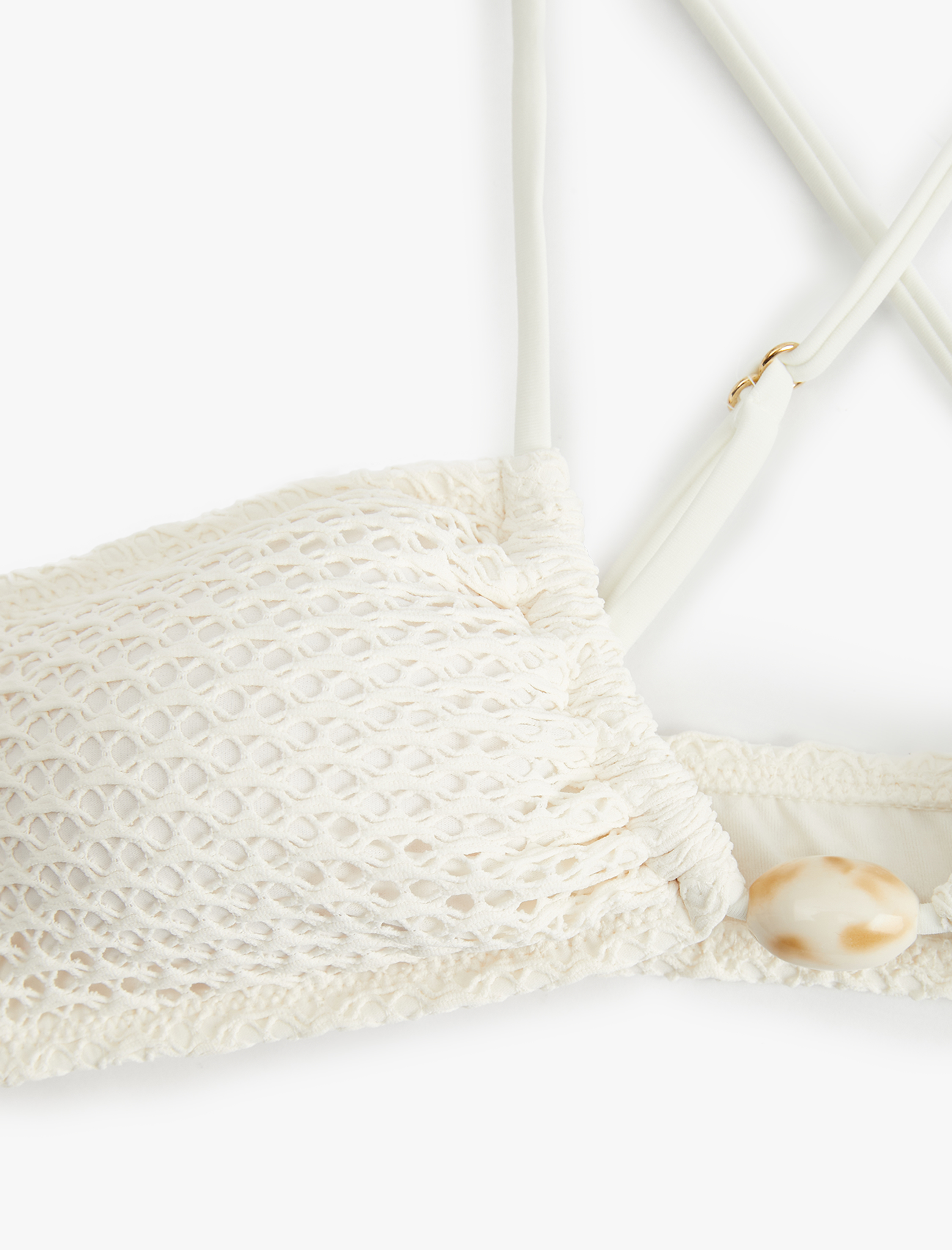 Deniz Kabuğu Detaylı Büzgülü Fileli Bikini Üstü