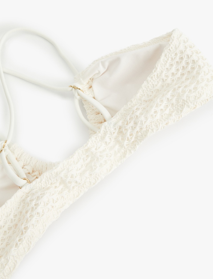  Deniz Kabuğu Detaylı Büzgülü Fileli Bikini Üstü