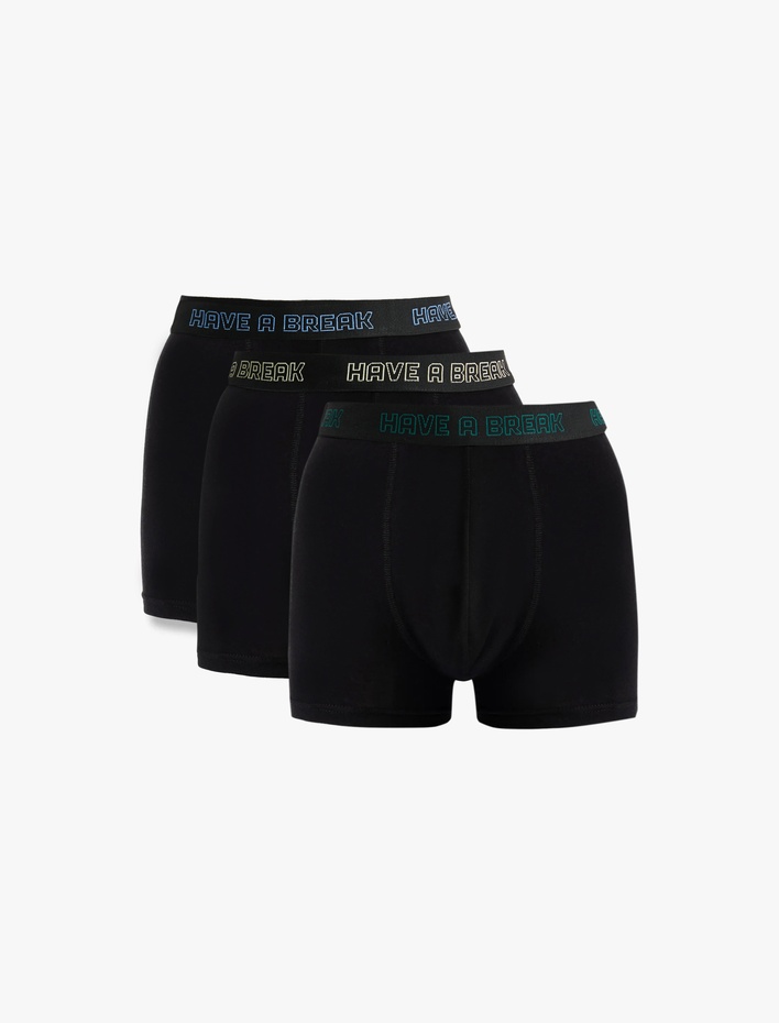  Pamuklu Baskılı Bel Detaylı 3'lü Boxer Seti