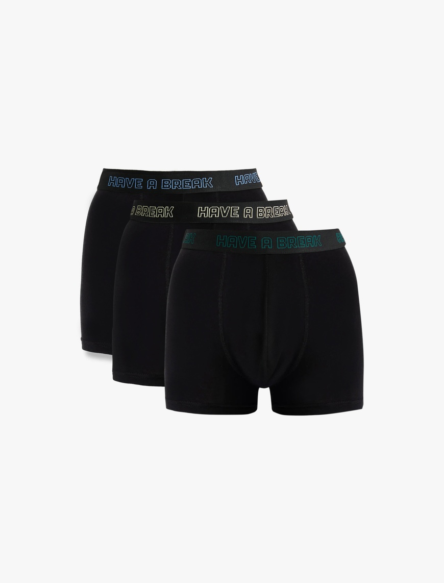   Pamuklu Baskılı Bel Detaylı 3'lü Boxer Seti