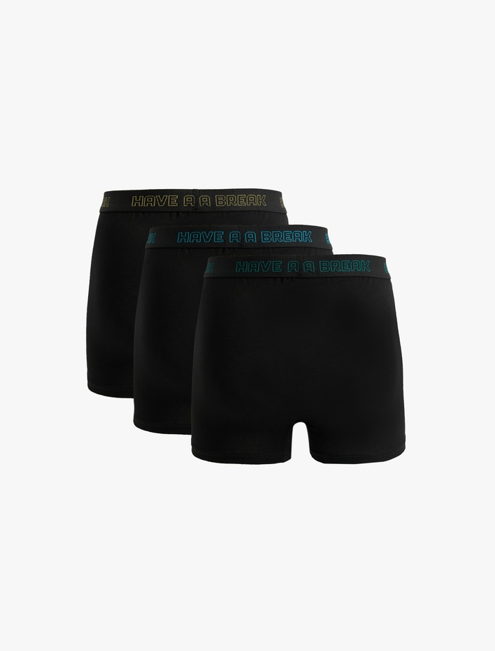  Pamuklu Baskılı Bel Detaylı 3'lü Boxer Seti