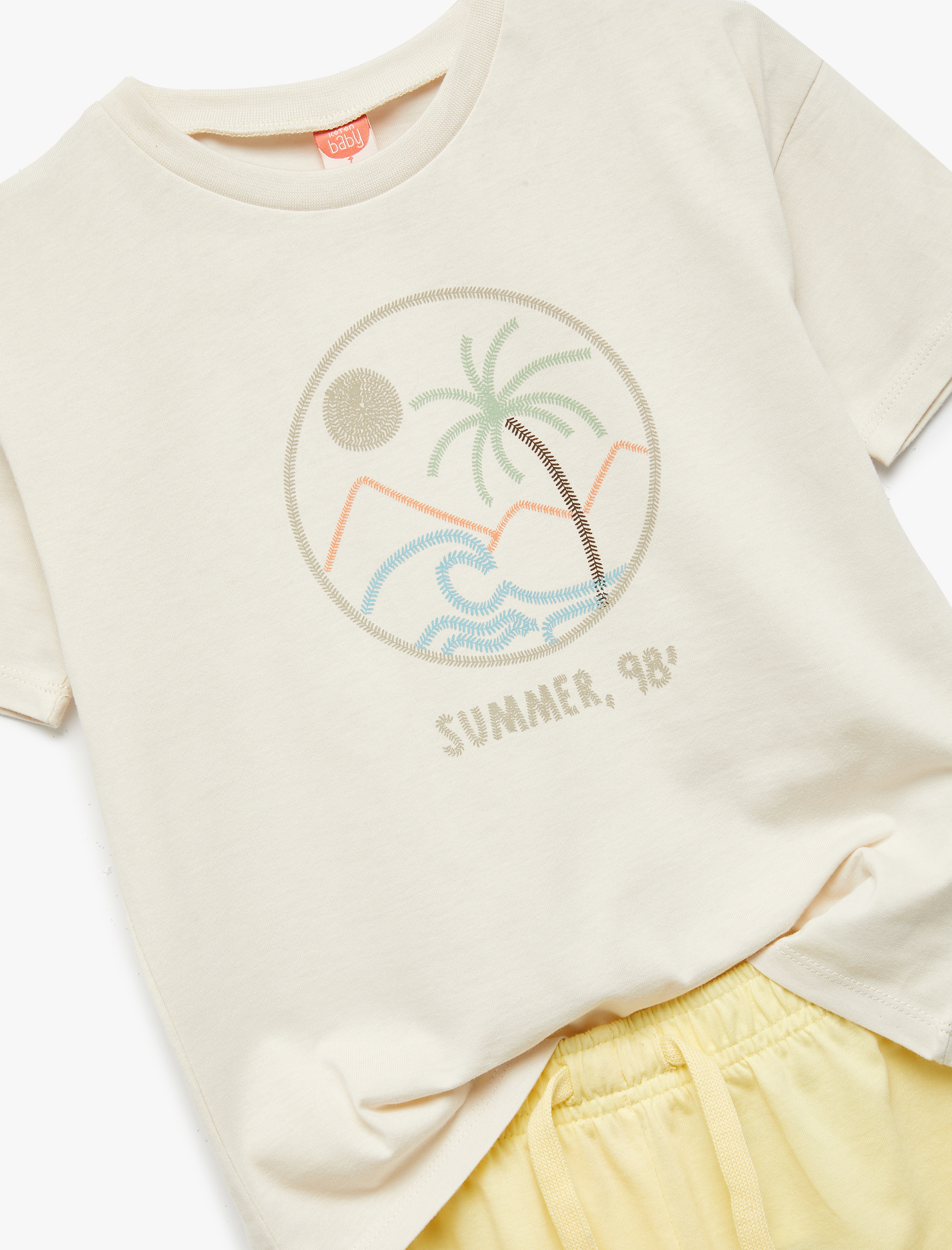  Erkek Bebek Baskılı Kısa Kollu Bisiklet Yaka Pamuklu Tişört ve Şort Seti