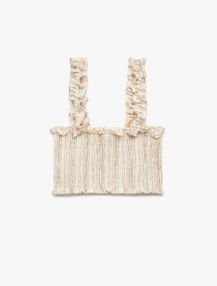 Kız Çocuk Pamuklu Gipeli Fırfırlı Askılı Crop Bluz