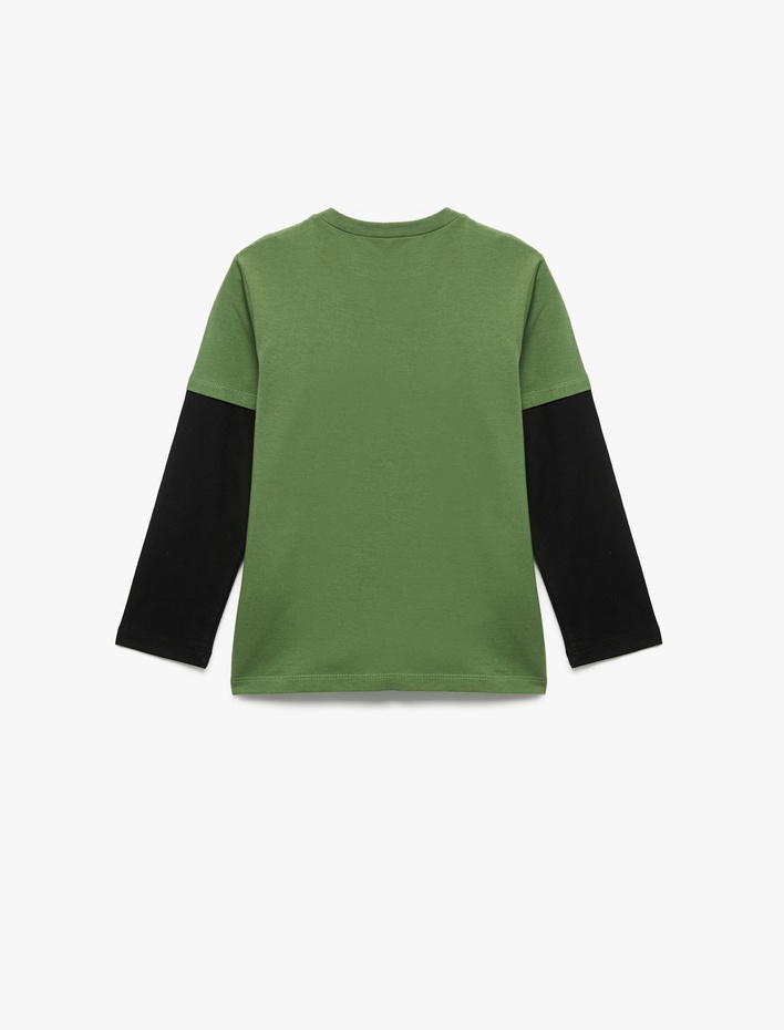 Erkek Çocuk Pamuklu Uzun Kollu Bisiklet Yaka Baskılı Tişört