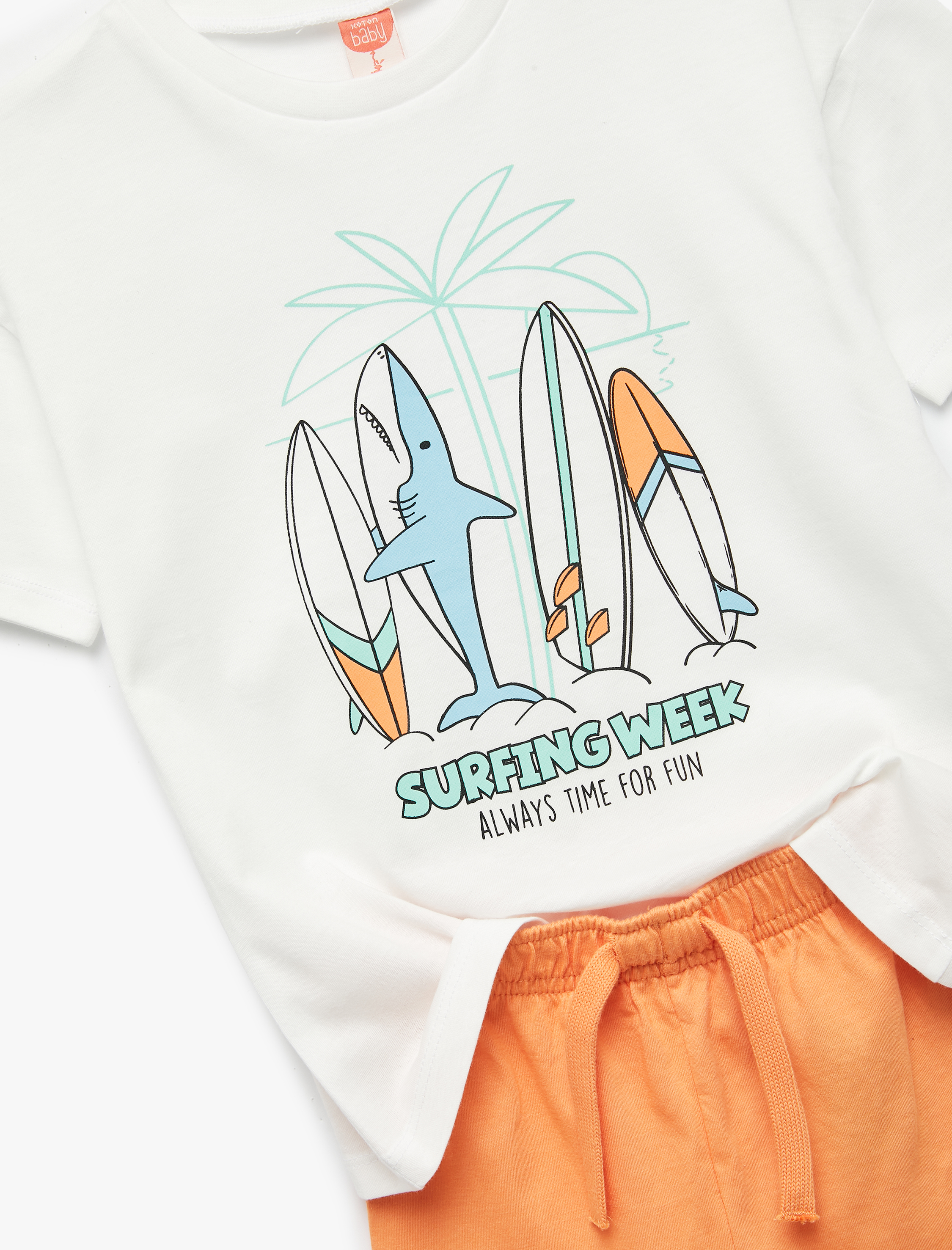  Erkek Bebek Baskılı Bisiklet Yaka Kısa Kollu Pamuklu Tişört ve Şort Seti