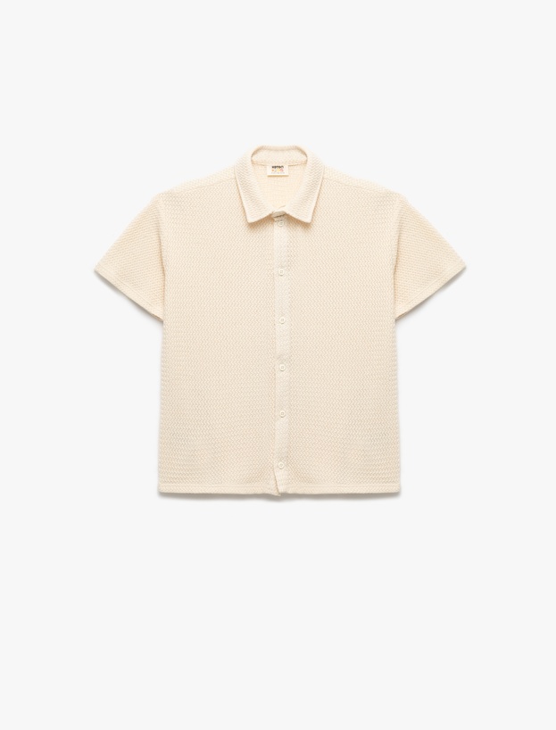 Pamuklu Oversize Düğmeli Basic Kısa Kollu Gömlek_0
