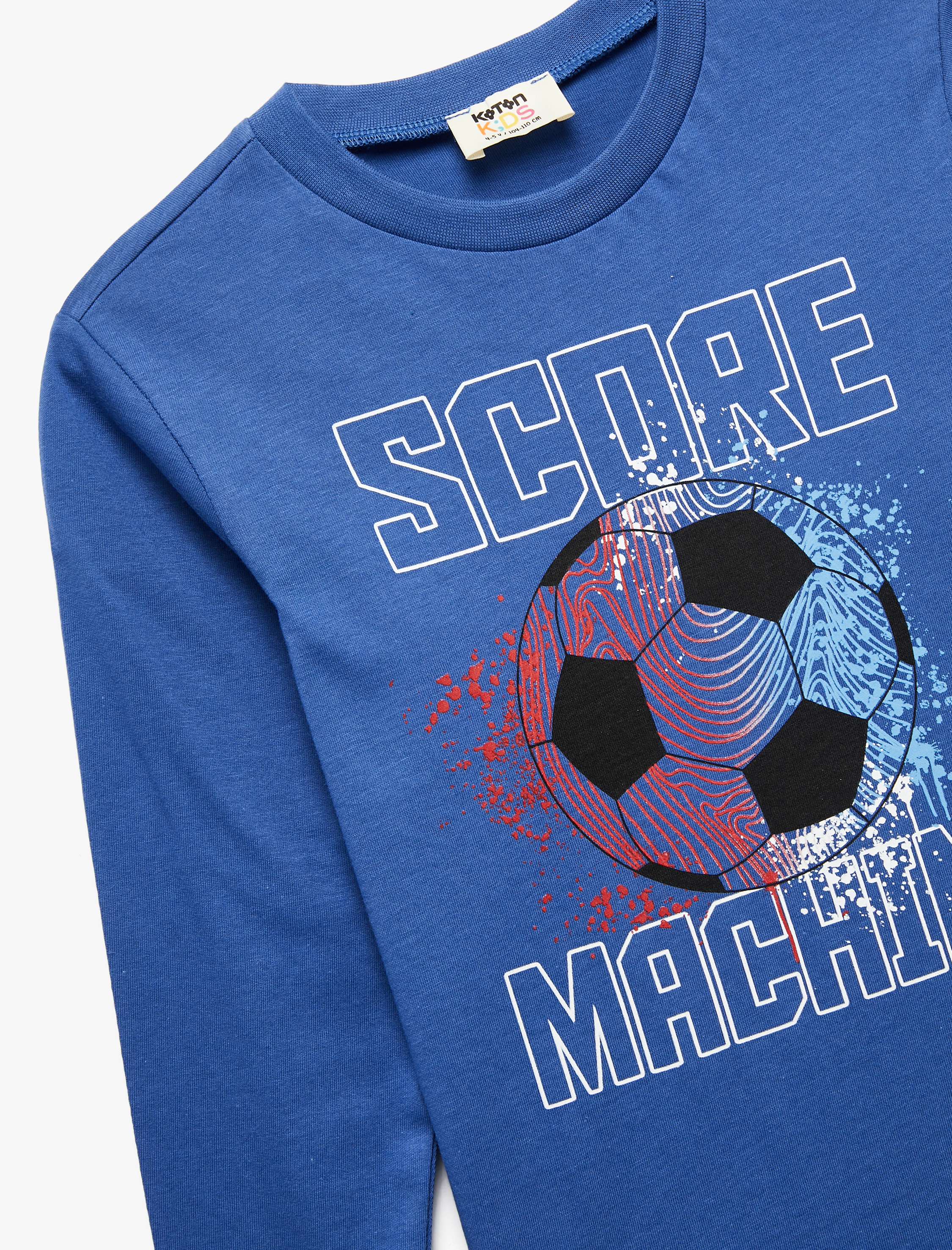  Erkek Çocuk Futbol Baskılı Uzun Kollu Bisiklet Yaka Pamuklu Tişört