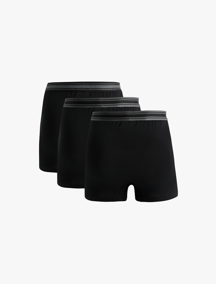  Çizgili Lastik Detaylı Pamuklu 3'lü Boxer Seti