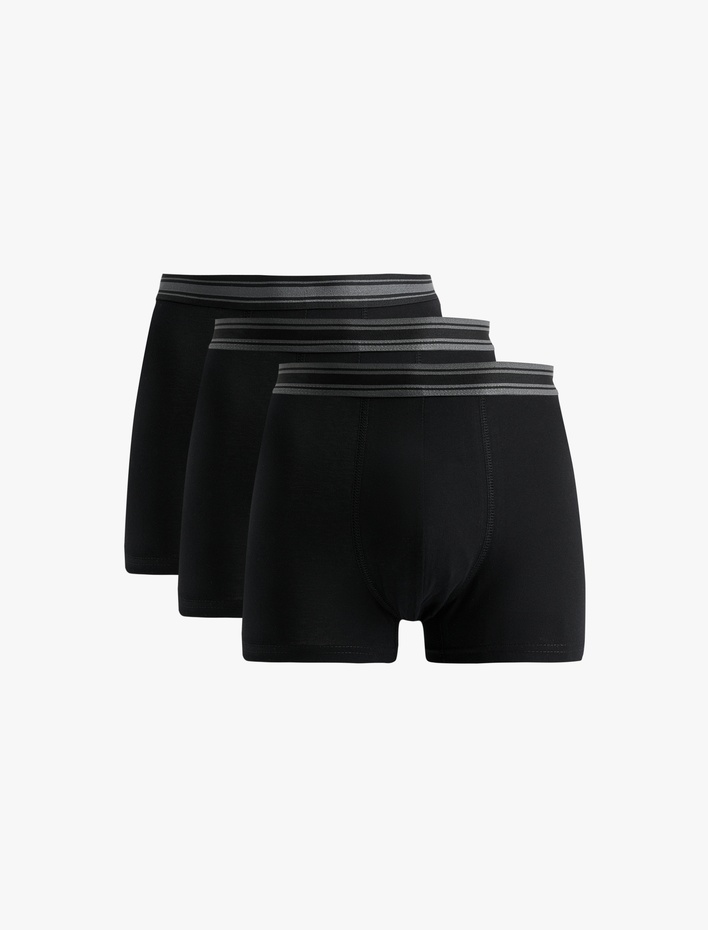  Çizgili Lastik Detaylı Pamuklu 3'lü Boxer Seti